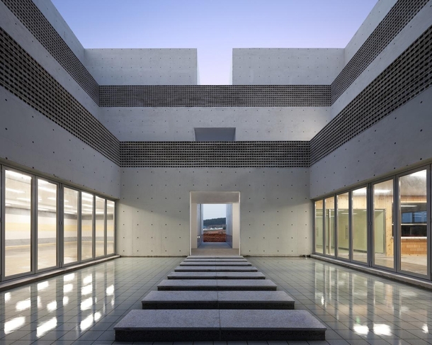 Inner Courtyard of The Void a Community Center by Hyunjoon Yoo Architects in Sinan-Gun South Korea 