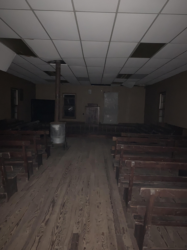 Inside an abandoned church in a cemetery out in the middle of nowhere