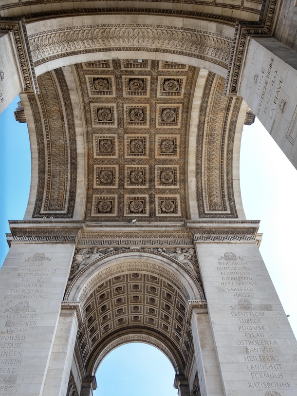 Inside of the Arch de Triomphe in Paris France 