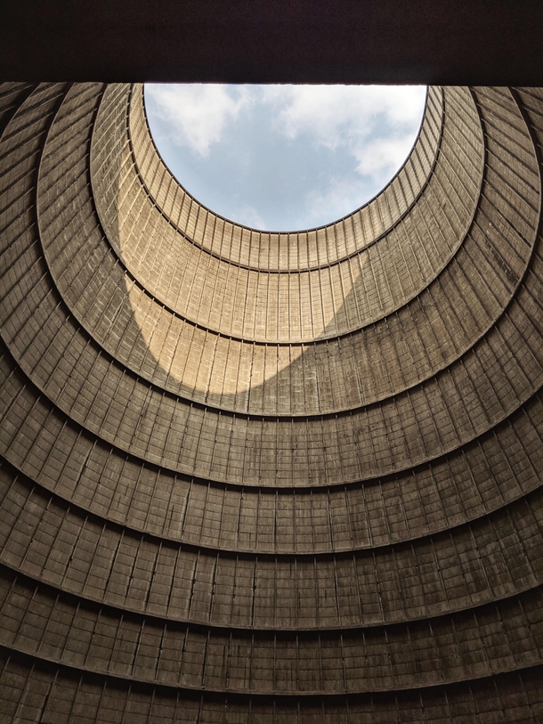 Inside the cooling tower of an abandoned powerplant