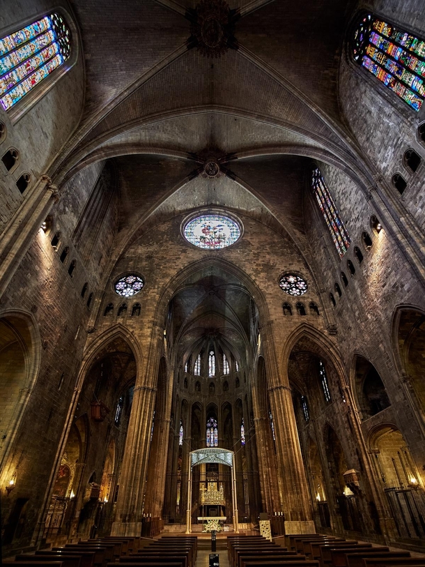 Interior of Girona Cathedral NE Spain  It has the widest gothic nave in the world m and the second widest after that of St Peters Basilica in the Vatican 