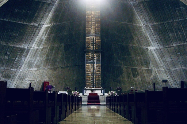 Interior of St Marys Cathedral in Tokyo designed by Kenz Tange 