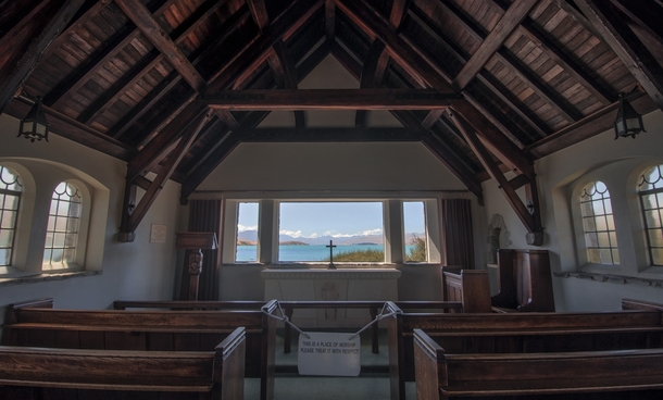 Interior of the Church of the Good Shepherd Lake Tekapo New Zealand 