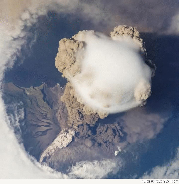 International Space Station view of Sarychev Volcano Erupting