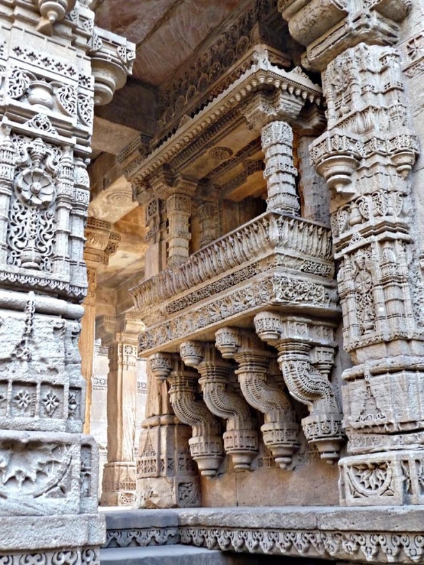 Intricate carvings at the Adalaj Stepwell located in Gujarat BharatIndia