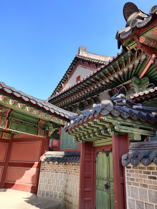 Intricate details of Changdeokgung Palace Seoul South Korea 