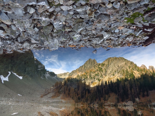 Inverted photo of Blue Lake North Cascades 