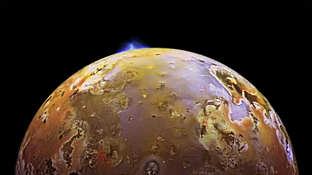 Io Jupiters moon undergoing a volcanic eruption Some volcanoes on Io blast lava  miles  km out into space Credits NASAJPLDLR 