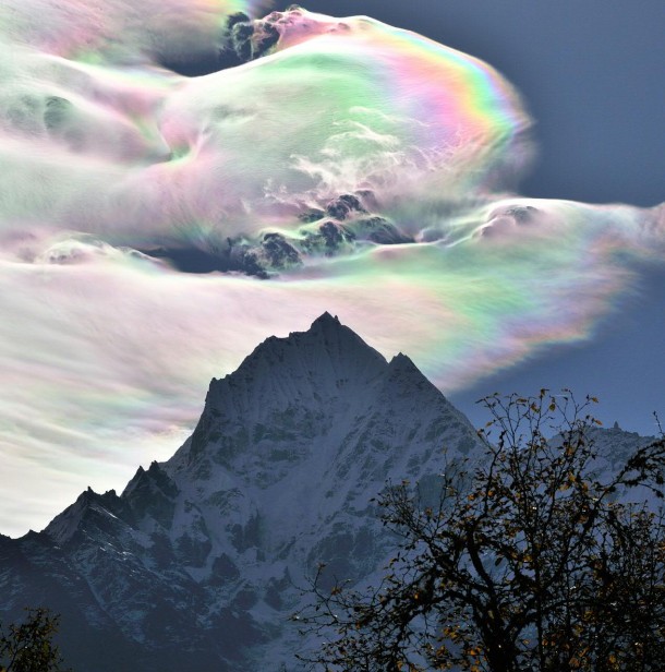 Iridescent cloud atop Mt Everest 