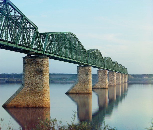 Iron bridge on stone pillars - Russian Trans-Siberian Railroad 