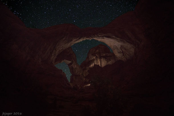 It is a dark image Double Arch at night 
