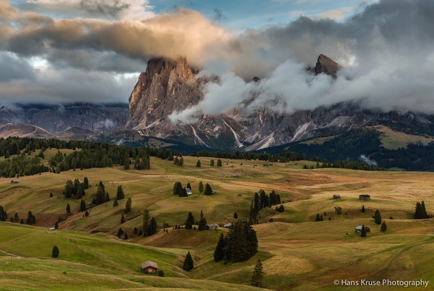 Italy Dolomite mountains in late afternoon light photographed by Hans Kruse 
