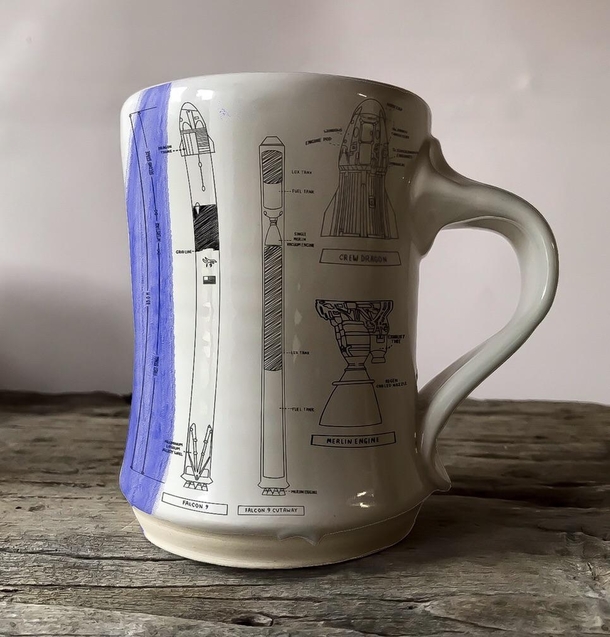 Ive been designing SpaceX inspired blueprint mugs lately Totally functional and the schematics are hand drawn