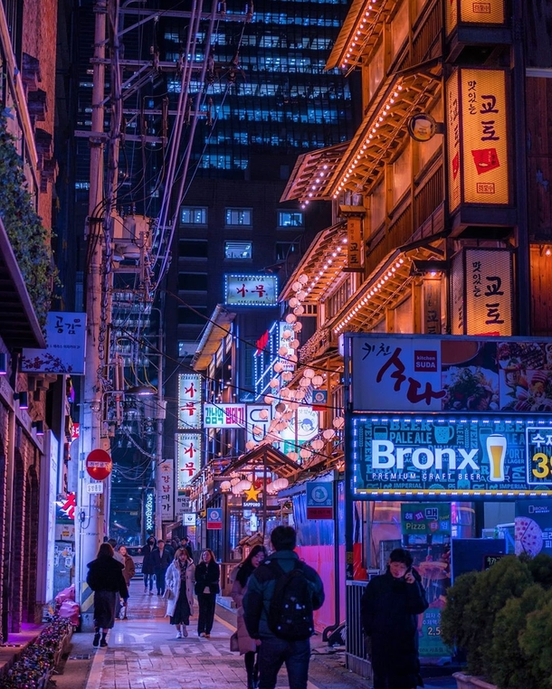 Japanese themed restaurants at a back alley in Gangnam District Seoul South Korea 