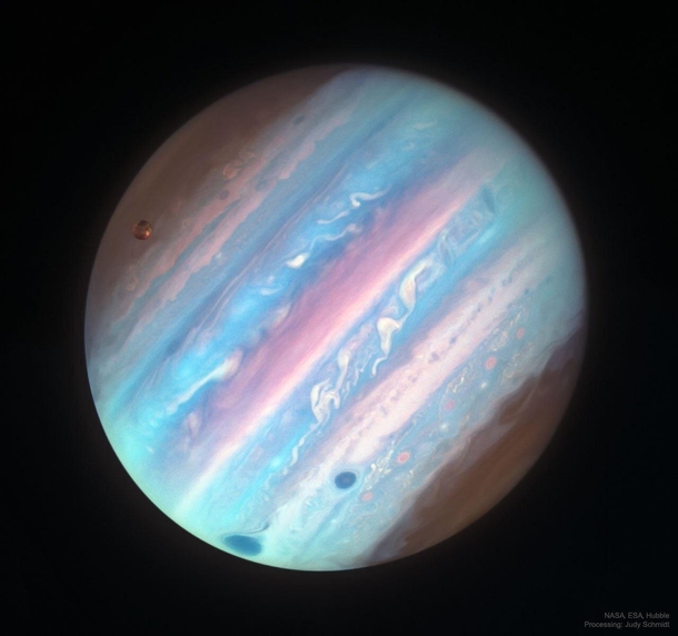 Jupiter shot in UV light from Hubble to map its clouds  processing Judy Schmidt credit marsrader