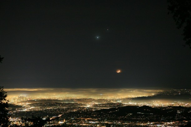 Jupiter Venus and the Moon above Los Angeles 
