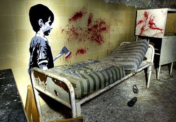 Kid With Axe - Gory Graffiti from Abandoned Hospital in Berlin Germany 