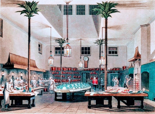 Kitchen at the Royal Pavilion in Brighton  note the cast iron palm trees