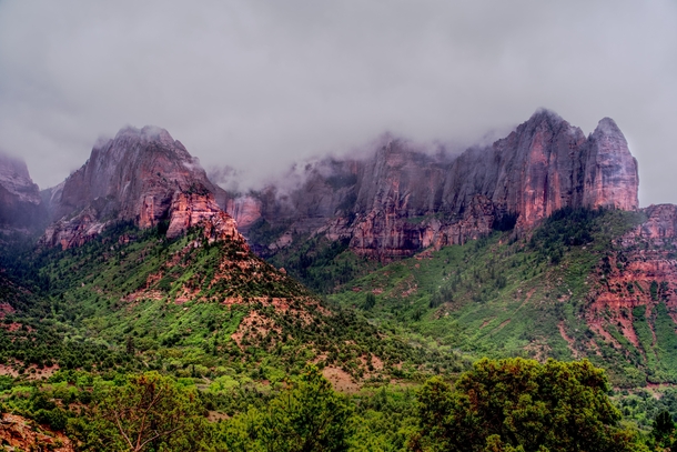 Kolob Canyons in Zion National Park on a rainy day 