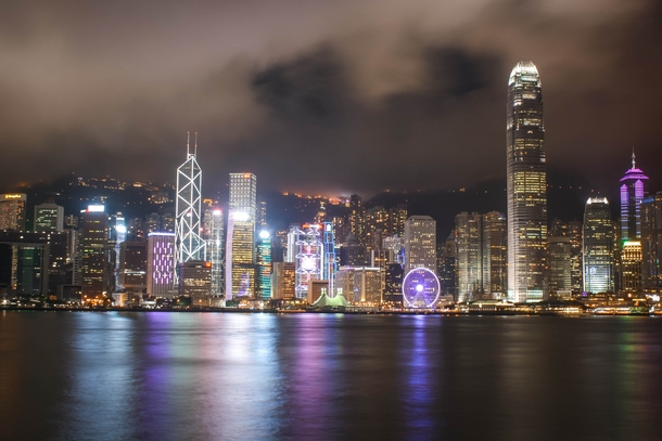 Kowloons view of Hong Kong island at night 