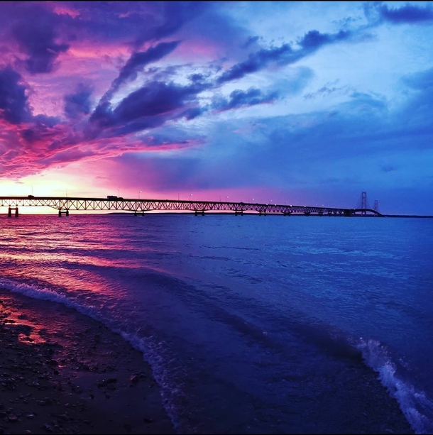 Lake Michigan shoreline at sunset