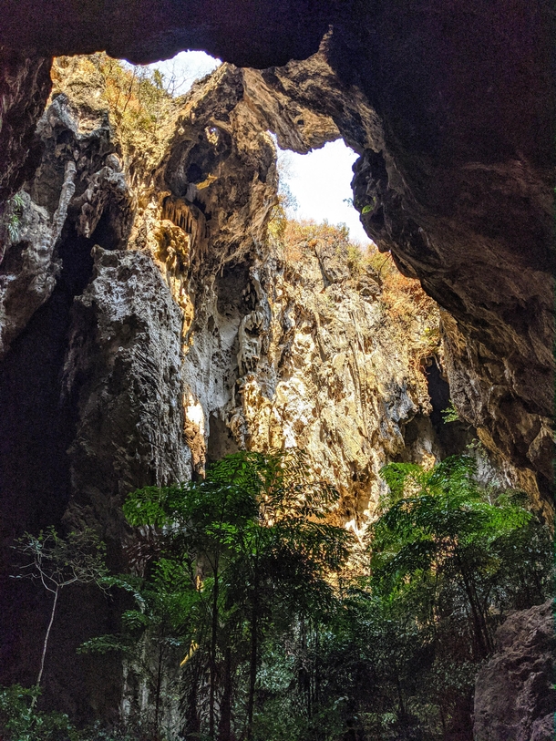 Land bridge from below in Phraya Nakhon Cave Thailand OC 