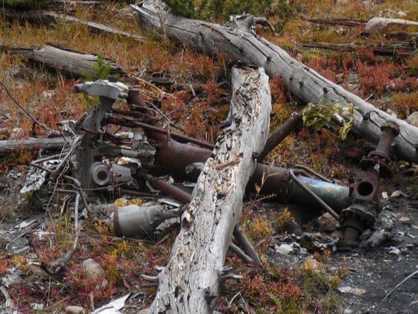 Landing gear of wrecked plane abandoned on a Colorado mountainside 
