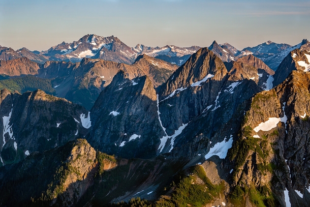 Last light of the day over the North Cascades in Washington 