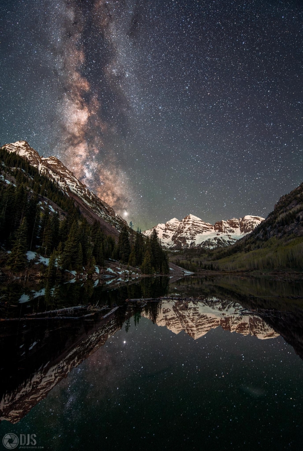 Last year I made a composite photo of the Milky Way over Maroon Bells CO since I was clouded out all night This year however I made it back and had clear skies to finally capture the real thing 