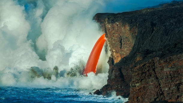 Lava Waterfall Kilauea Volcano Hawaii 
