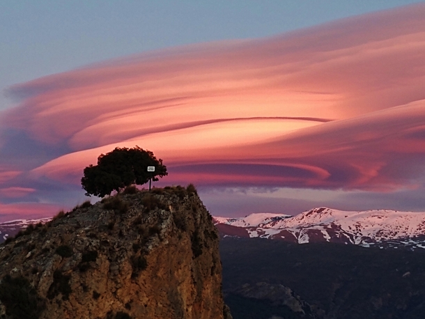 Lenticular clouds at sunset Sierra Nevada Spain 
