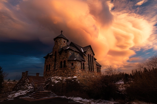 Lenticular Clouds Over a Church in Colorado 