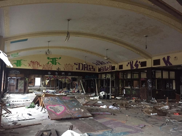 Library of abandoned high school in Flint MI
