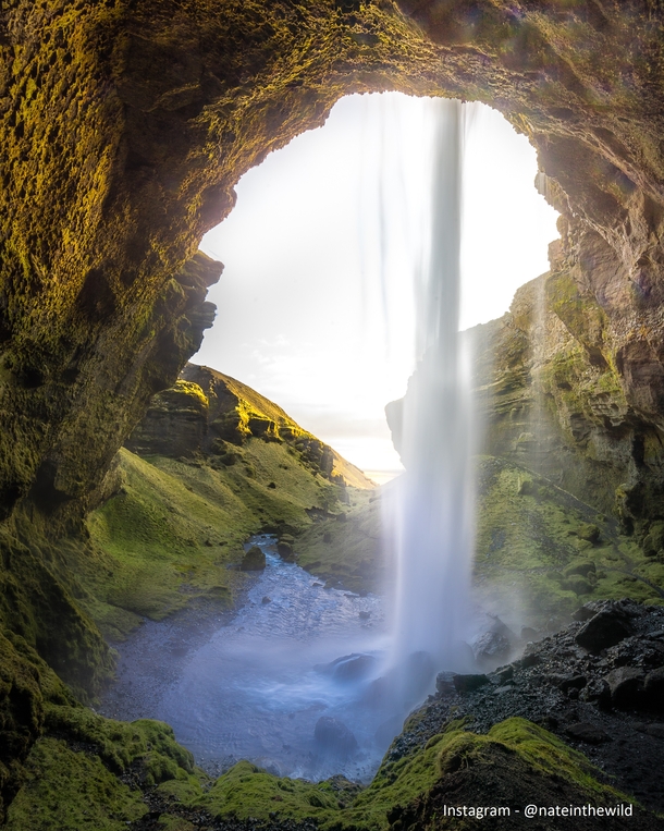 Life behind the falls Kvernufoss Iceland 