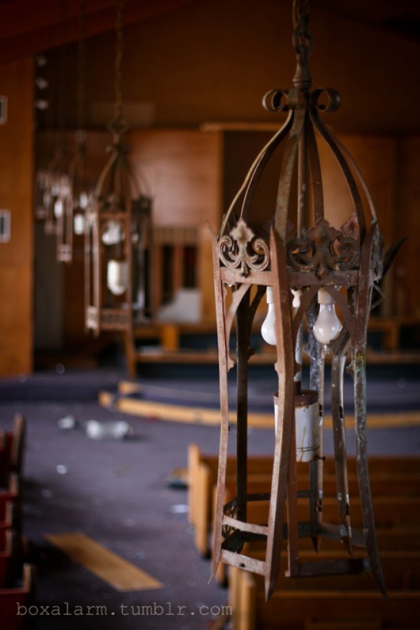 Light fixtures in a Flint Michigan church Photorator