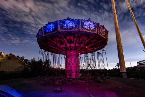 Light painting a ride in the abandoned Six Flags New Orleans Photographed in  