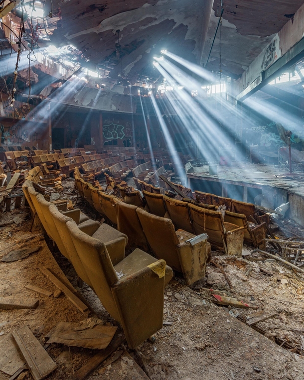 Light Rays Shine in an Abandoned Theater