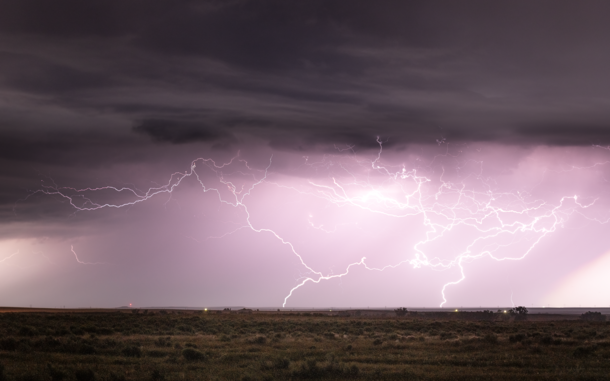 Lightning fills the Night Sky above the OK panhandle with erratic channels of electricity OC x