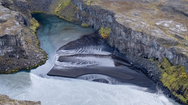Lightning pattern in black sand river in Iceland 