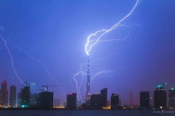 Lightning strikes Dubai United Arab Emirates Photographer Michael Shainblum 