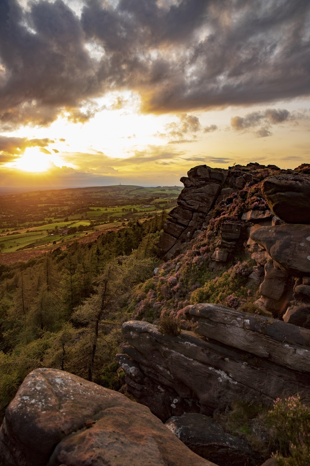 Limestone outcrop the roaches overlooking the Cheshire plain 