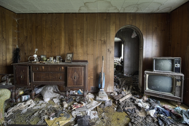 Living Room Inside a Very Decayed Abandoned Time Capsule House 