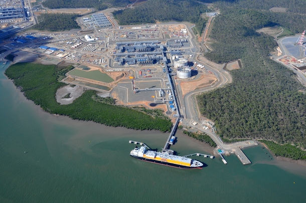 LNG liquefaction plant and marine terminal on Curtis Island Queensland Australia 