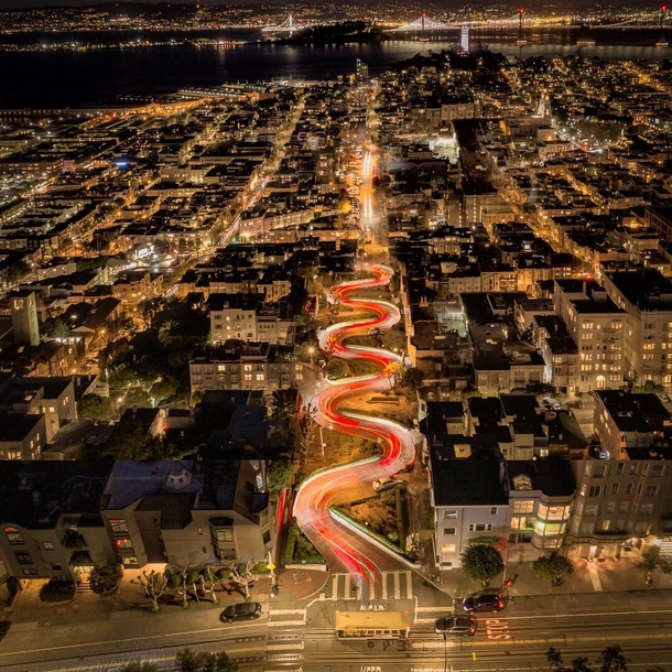 Lombard street at night Like a giant red snake