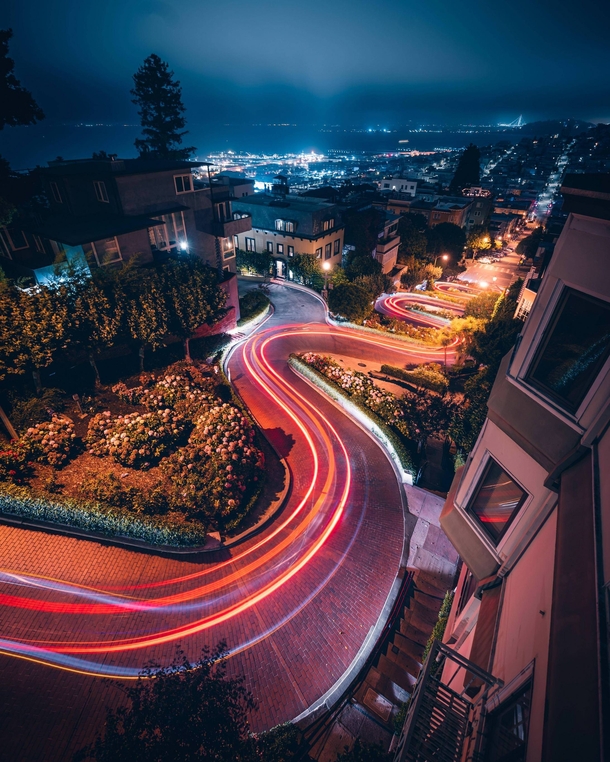 Lombard Street at night San Francisco Ca 
