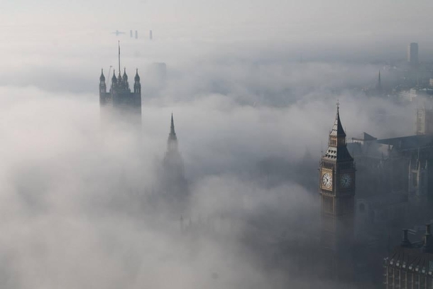London as seen from the Eye on a foggy day in 