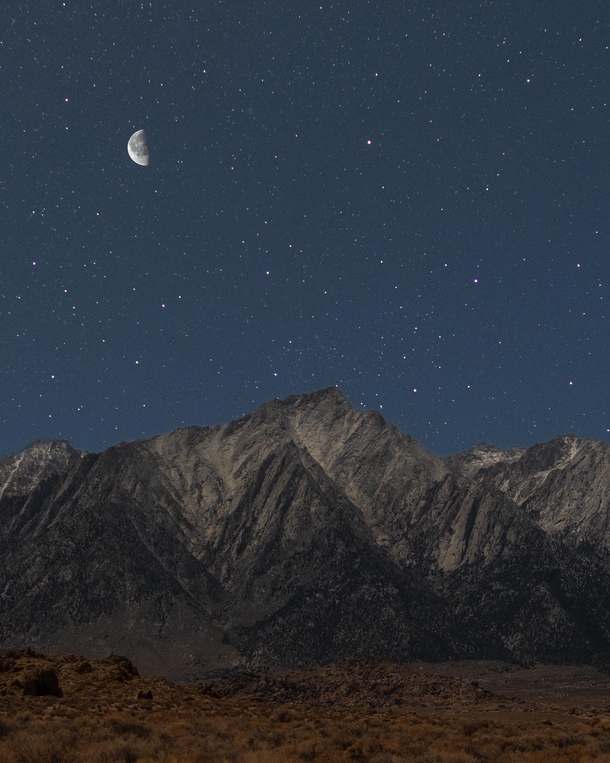 Lone Pine Peak at night during a Waning Gibbous moon phase 