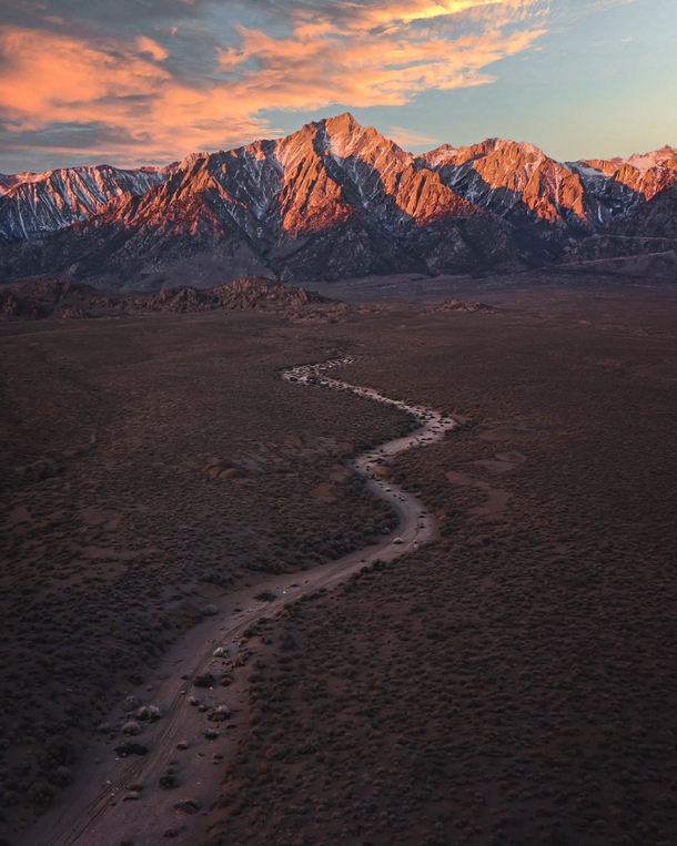 Lone Pine Peak catching the suns early morning rays Alabama Hills CA 