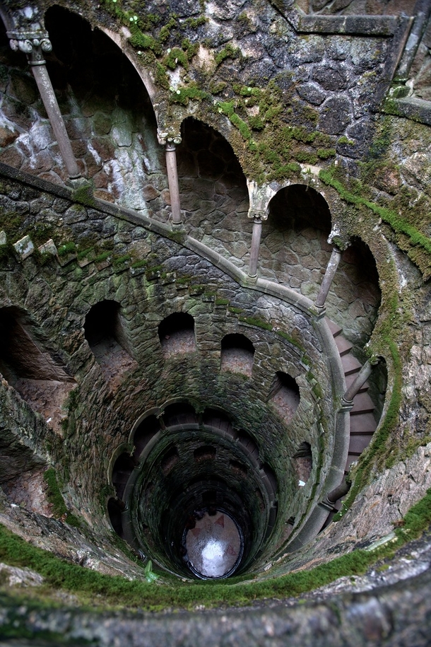 Looking down a m deep Initiation Well inverted tower 