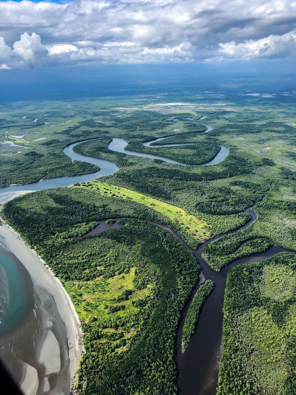 Looking down on the tangled rivers of Gulf Province Papua New Guinea 